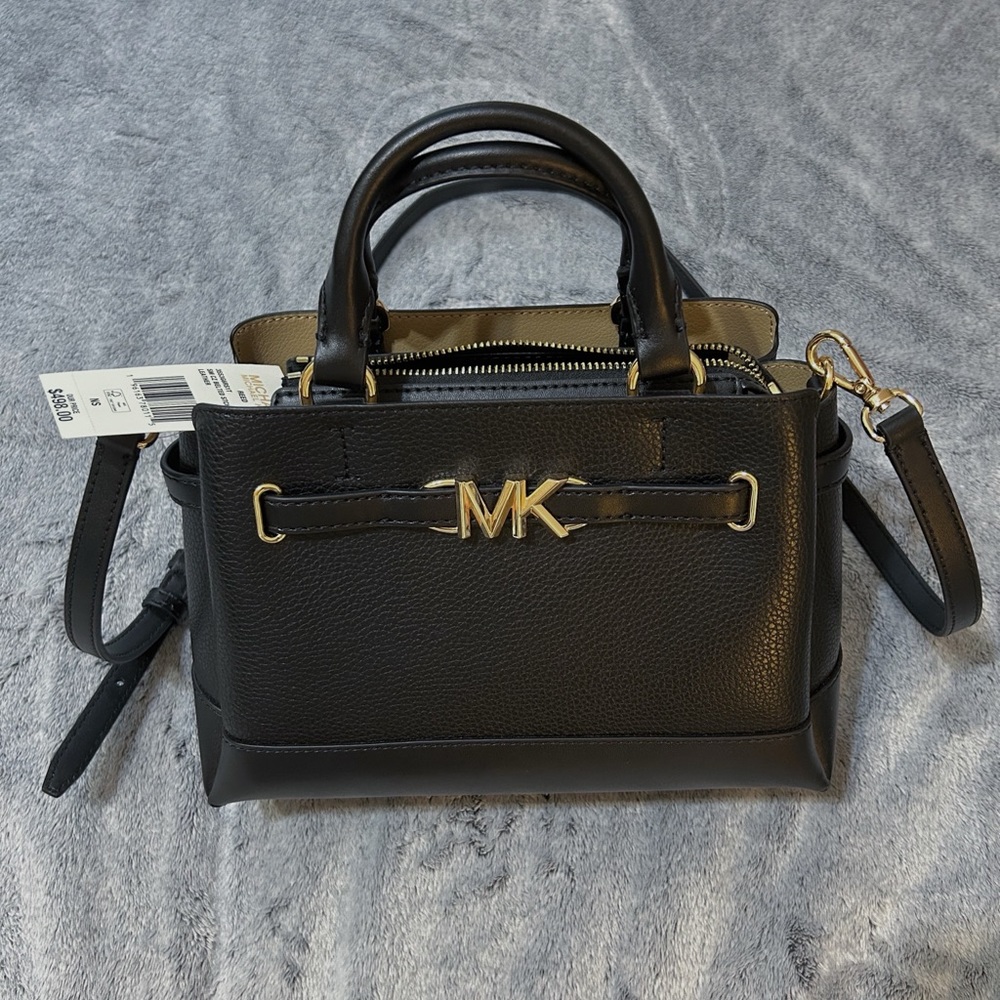 MK Reed Small Two-Tone Pebbled Leather Belted Satchel / Michael Kors